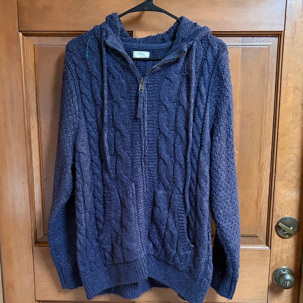 Fat Face Navy Cable Knit Hooded Cardigan Size 12
